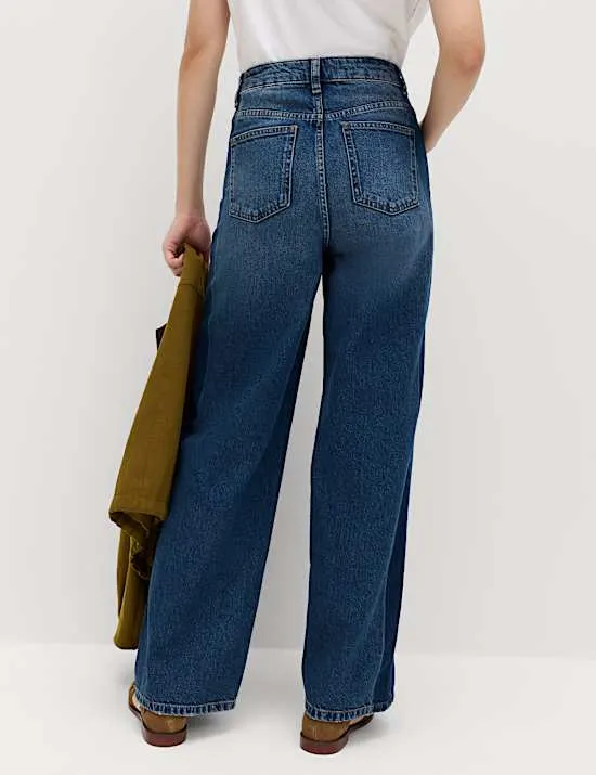 High Waisted Two Tone Wide Leg Jeans