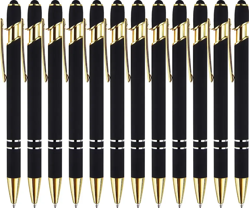 LINFANC 12 Pack Nice Black Pens Ballpoint Pens Stylus Pen for Touchscreen