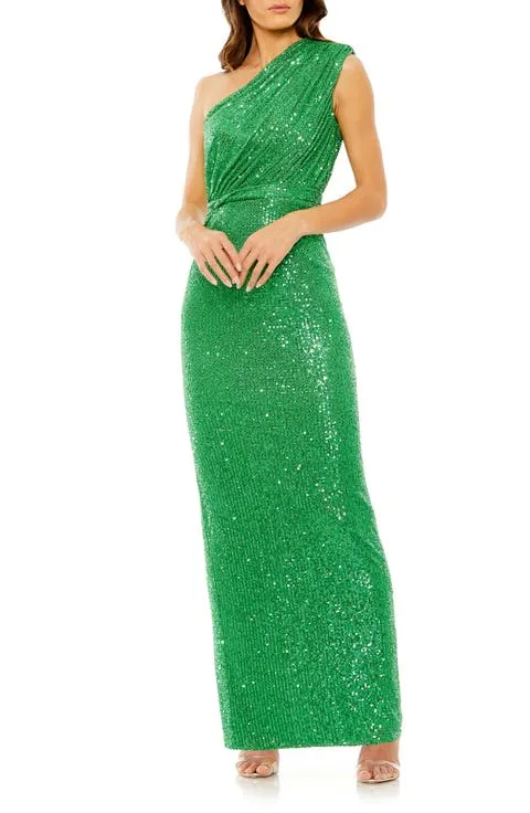 Women’s One Shoulder Ruched Sequin Evening Gown