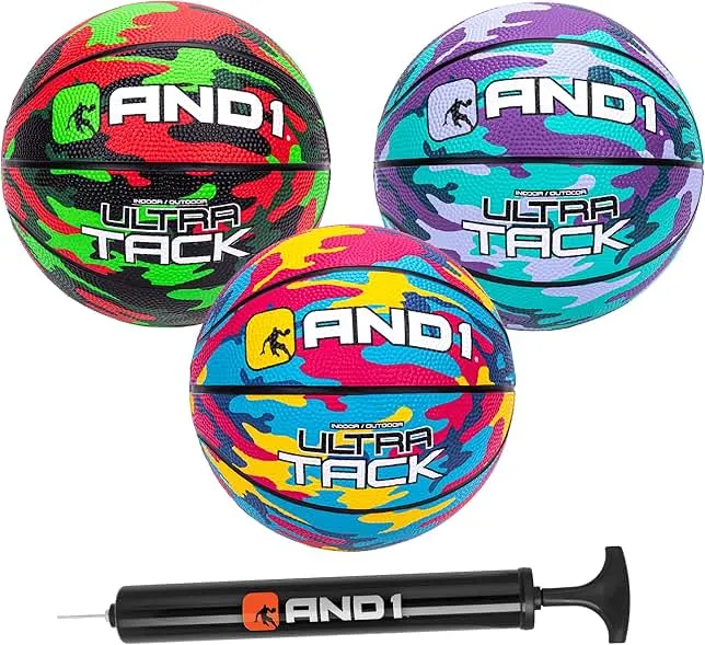 AND1 Mini Basketball Pack Set for Kids (Deflated w/Pump Included): - 7-Inch Premium Youth Size Basketballs, Easy to Grip