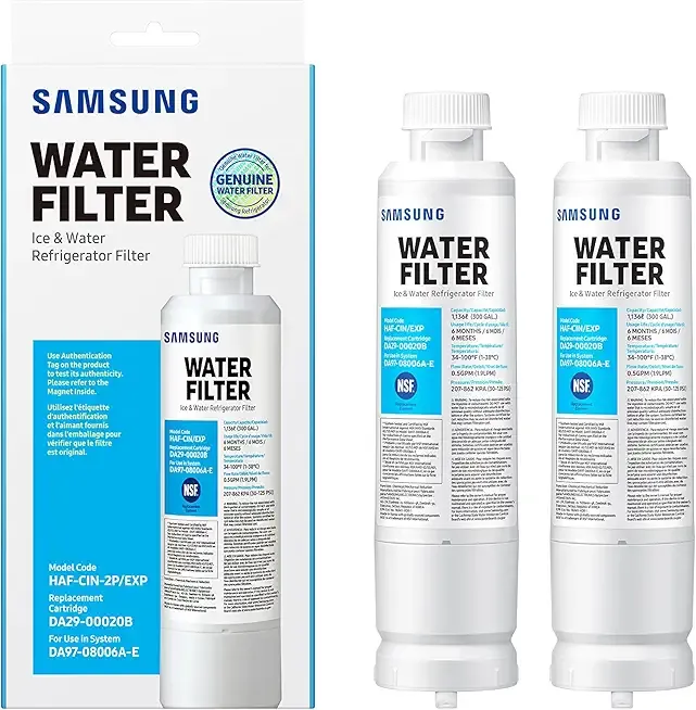 SAMSUNG Genuine Filters for Refrigerator Water and Ice, Carbon Block Filtration for Clean, Clear Drinking Water, DA29-00020B-2P, 2 Pack
