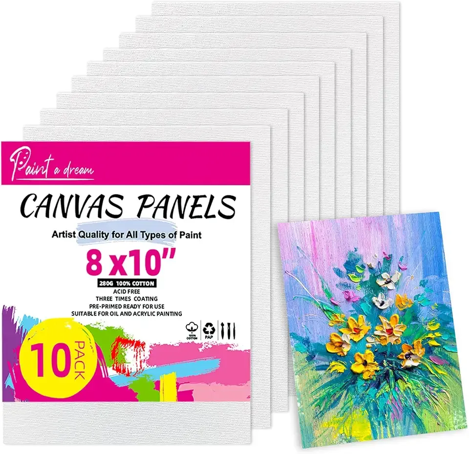 10 Pack 8"x10" Canvas Boards for Painting, 100% Cotton Triple Primed