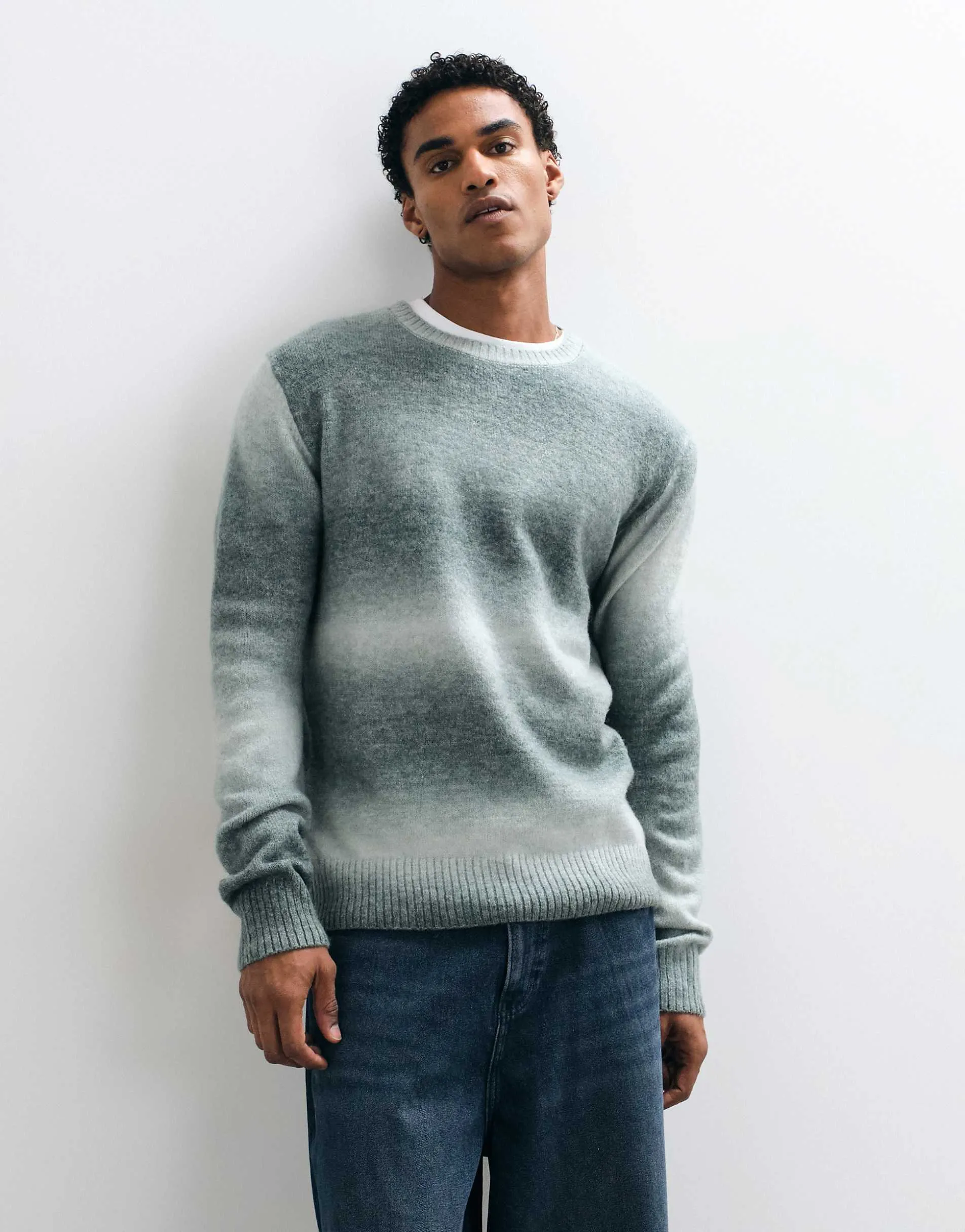 Brave Soul crew neck knitted jumper in grey ombre