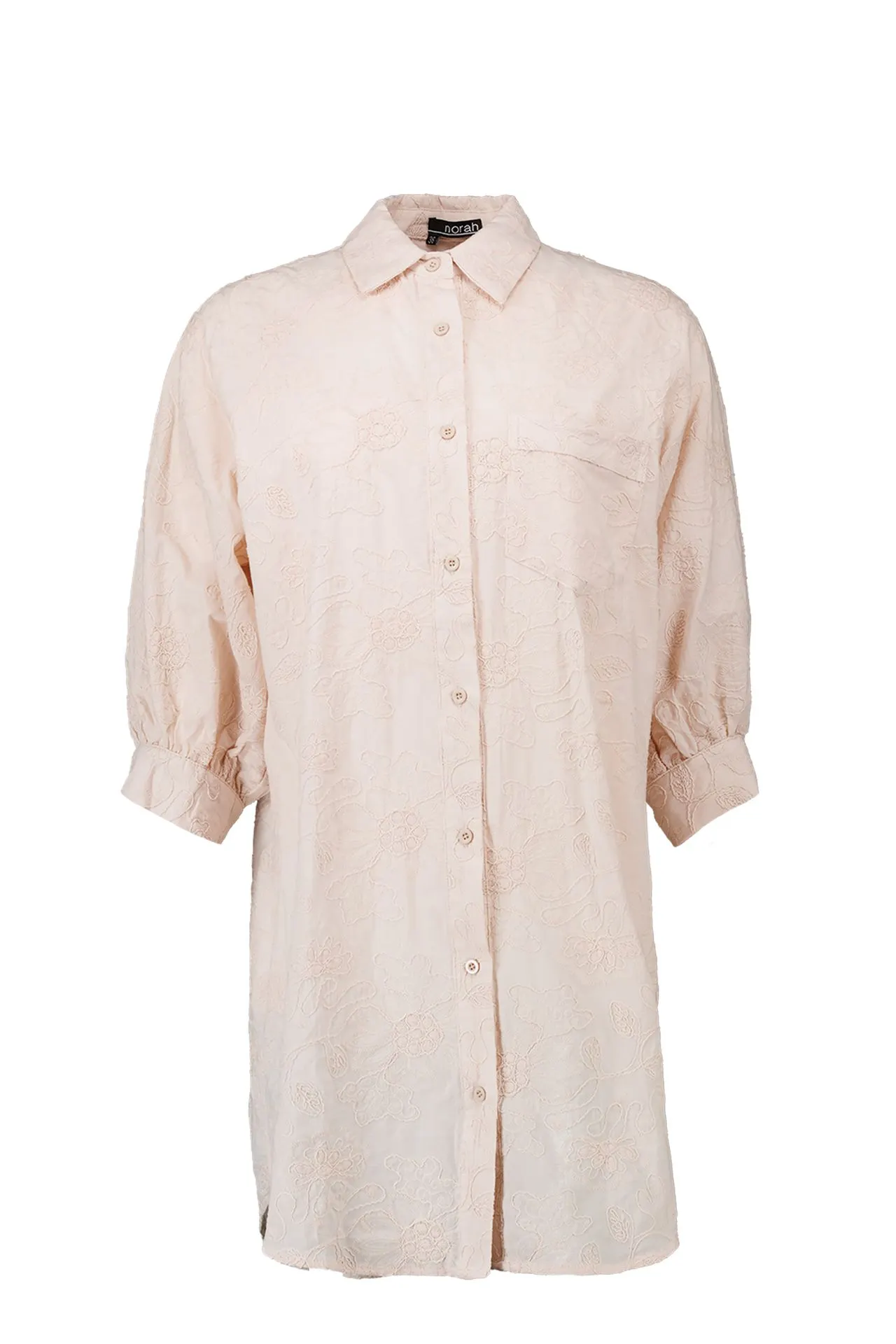 Champagnekleurige lange blouse met borduursels