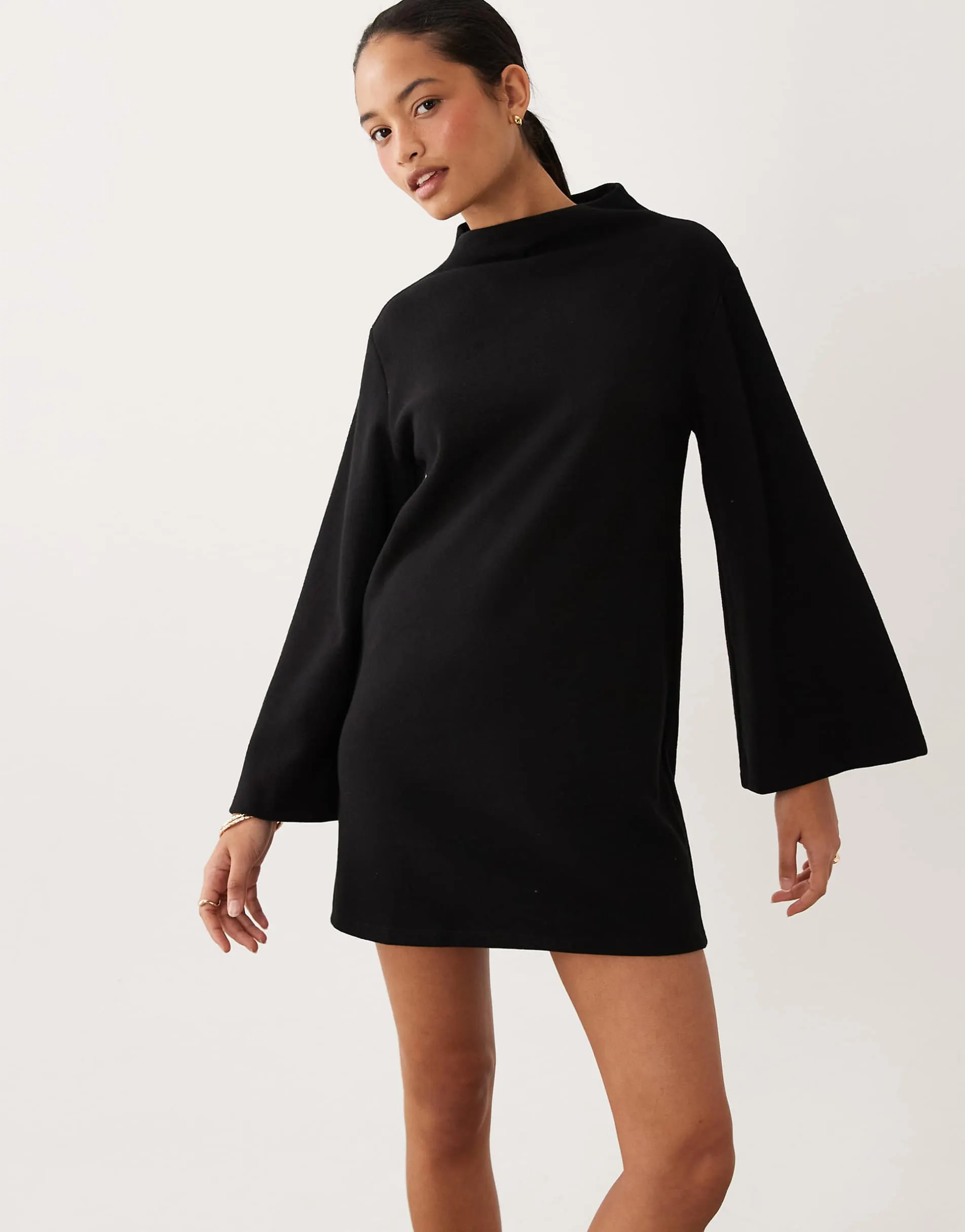 ASOS DESIGN supersoft wide sleeve mini dress in black