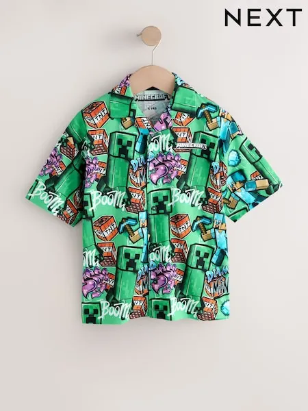 Green All Over Print Minecraft Short Sleeve Jersey Shirt (3-16yrs)