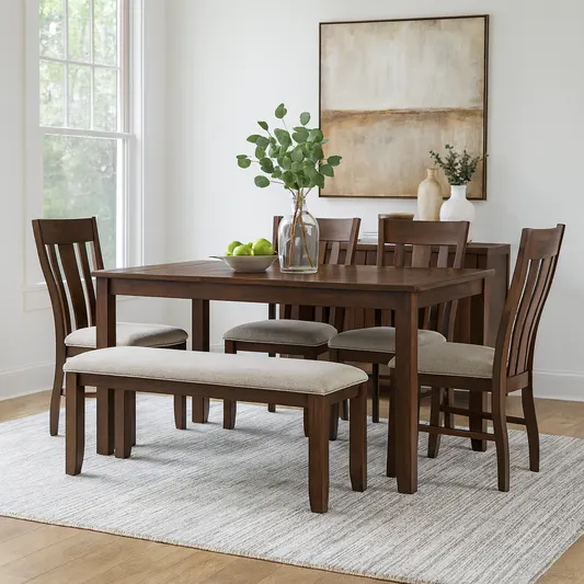 Landry Dining Table with 4 Chairs and Bench by Linon Home Decor - Brown/Beige