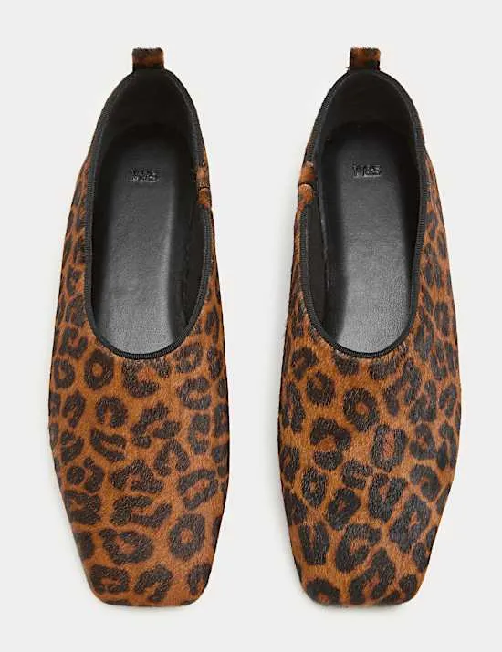 Hair On Leather Leopard Print Ballet Pumps