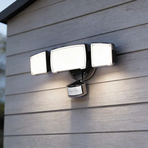 Patriot Lighting® Tri-Head 180° Motion Sensing LED Black Security Flood Light