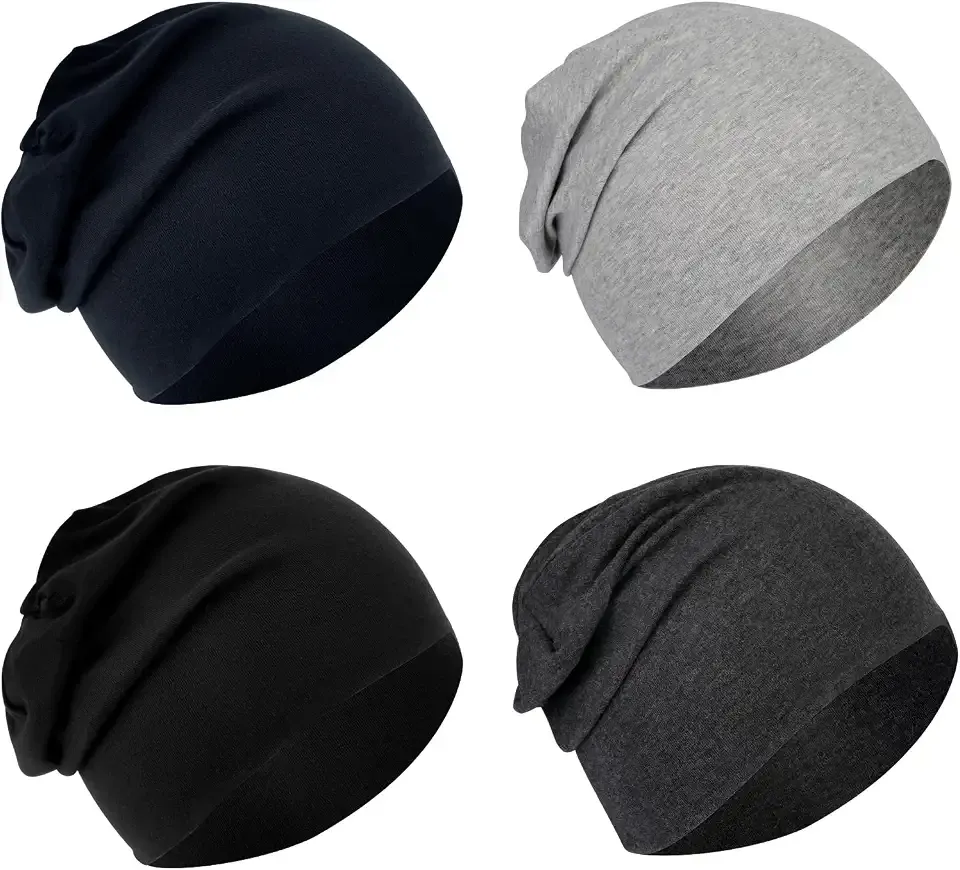 Cotton Slouchy Beanie for Men 4 Packs, Skull Caps Lightweight for Winter, Chemo Hats for Women, Gift, Fashion