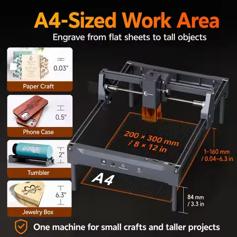 Carverall K15PRO 7W Laser Engraver Cutter Machine 200x300mm, 15000mm/min, 0.01mm Precision, WiFi USB App Control, LightBurn LaserGRBL, for Wood Leather Acrylic Engraving, DIY Gifts, Home Workshop, Crafts and Small Business