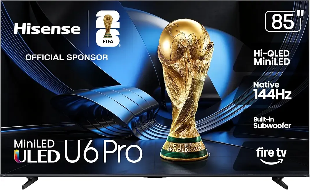 Hisense 85" U6 Pro Series Mini‑LED 4K UHD HDR Gaming AI Smart Fire TV (85U6SF Pro, 2026 New) – Hi-QLED, Native 144Hz, Motion Rate 480, Dolby Vision IQ,· Atmos, HDR10+, Glare-Free, Alexa+