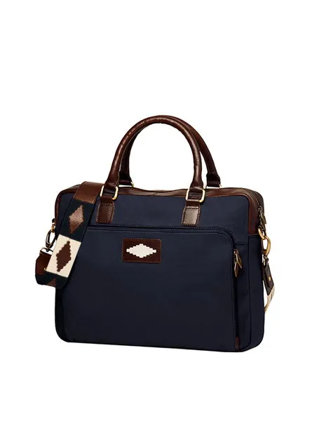 Mensajero Briefcase Brown Leather and Navy Canvas