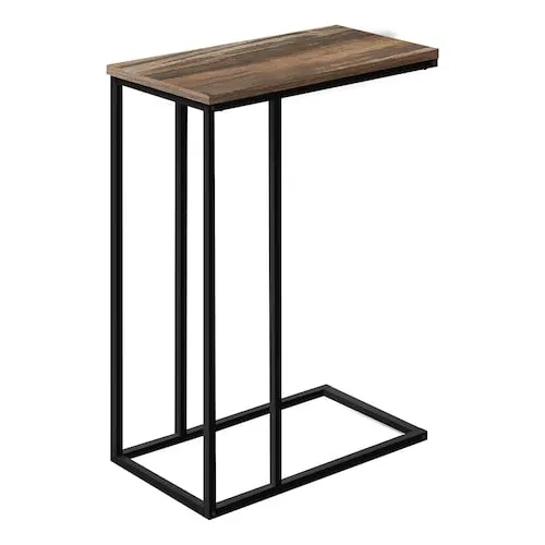 Accent Table, C-shaped, End, Side, Snack, Living Room, Bedroom, Metal, Laminate, Brown, Black