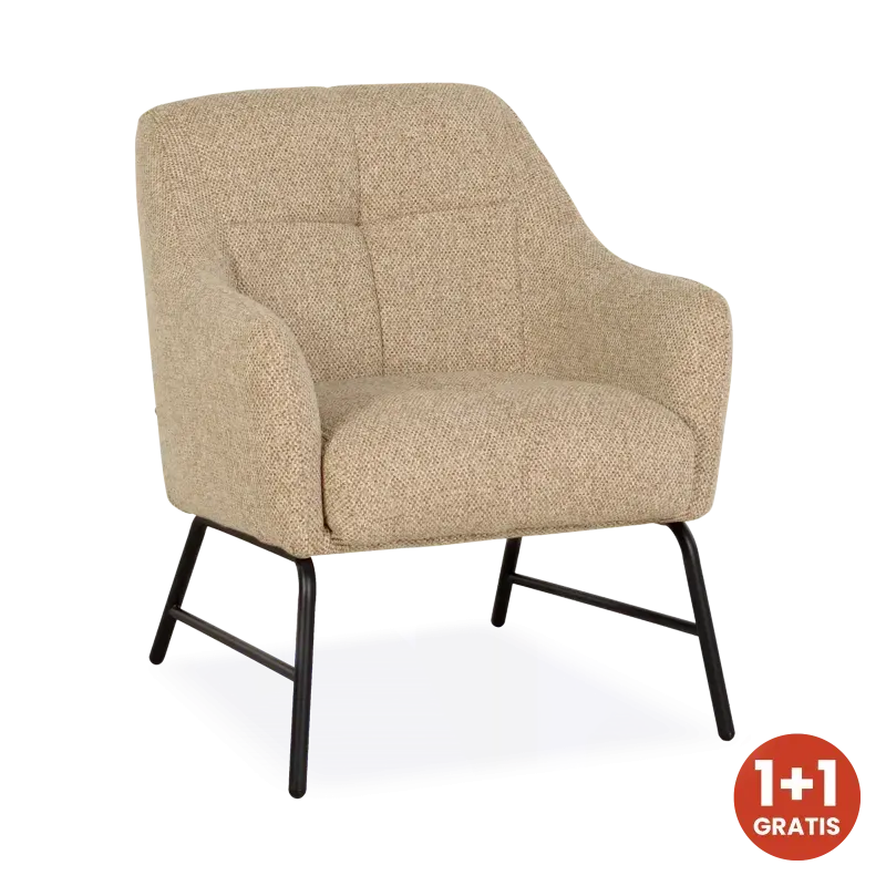 Fauteuil Malibu - stof Cayenne Beige - pocketvering - poot zwart