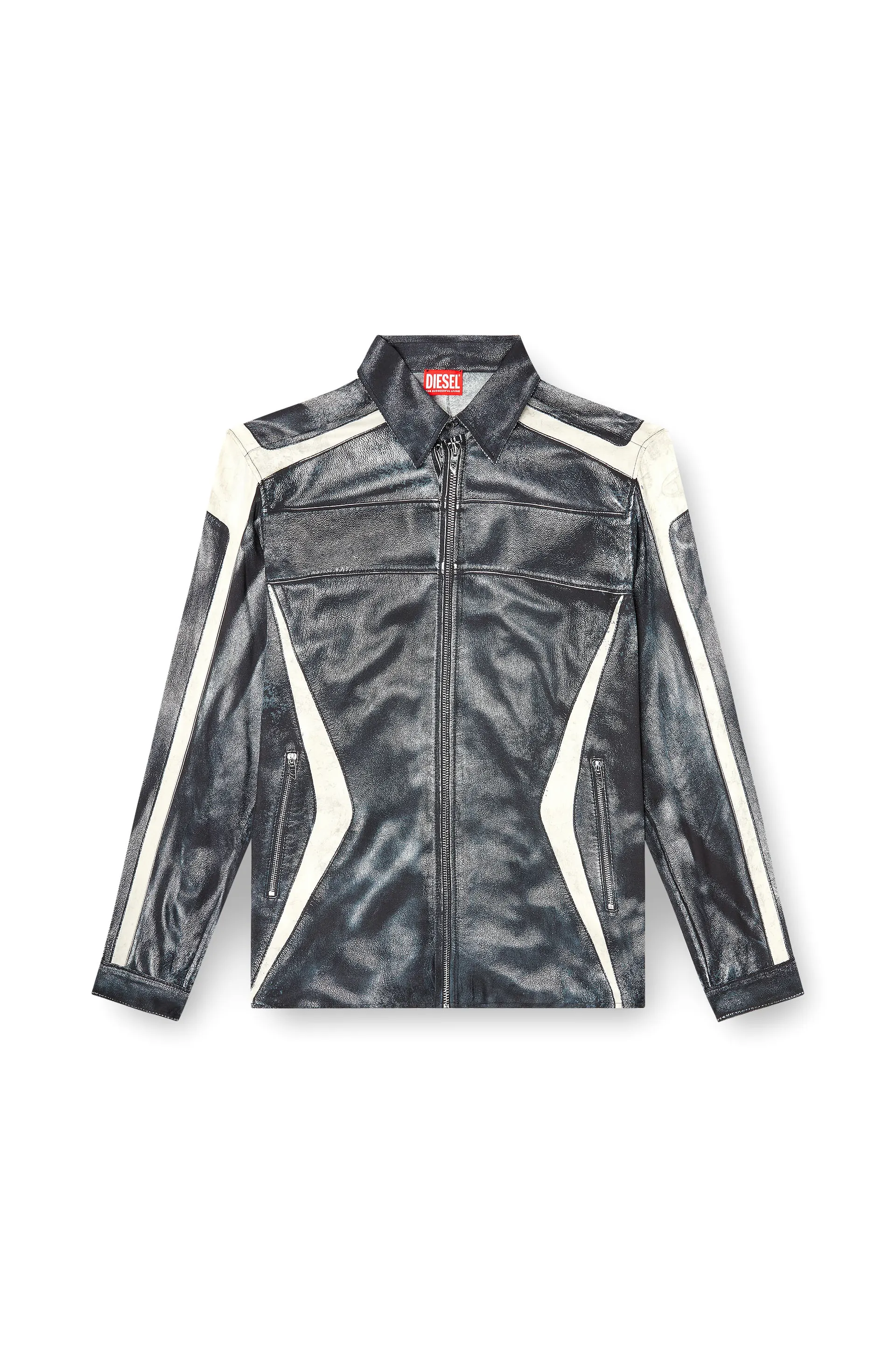 Printed viscose shirt with front zip closure