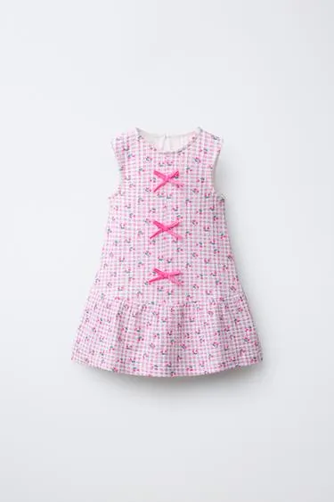 GINGHAM CHECK PRINT DRESS WITH BOWS