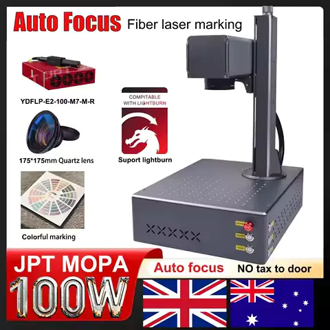 Auto focus JPT Mopa 60W/100W Fiber Laser Marking Engraver Machine Zaxis Electric lift 175x175mm lens