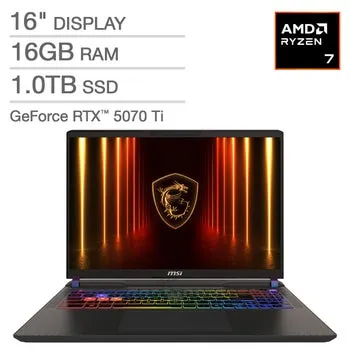 MSI Vector A16 HX 16" Gaming Laptop - AMD Ryzen 7 8840HX - NVIDIA RTX 5070 Ti - 2560x1600 - 16GB RAM - 1TB SSD - Windows 11 Home