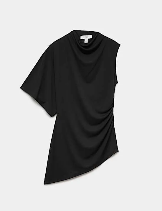 Lang geschnittenes, asymmetrisches und drapiertes One-Shoulder-Oberteil