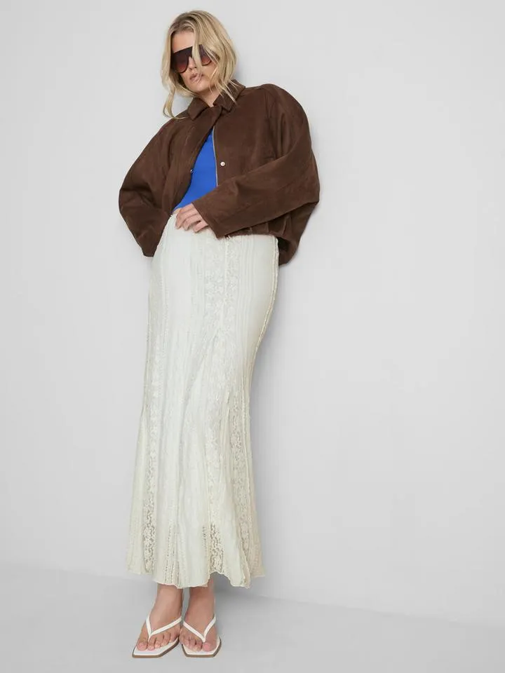 Jupe longue en mélange de coton et dentelle