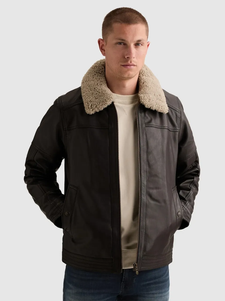 Tussenjas 'Auckland Fur leather jacket'