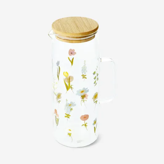 Floral glass jug with bamboo lid ...