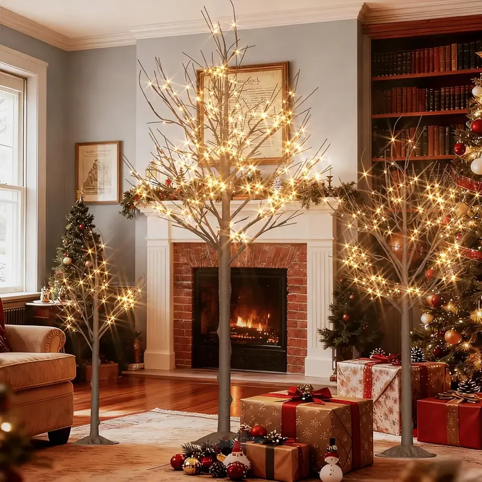 3 Pack Christmas Tree 4 Ft, 6 Ft and 8 Feet, Outdoor Christmas Decorations Tree with Warm White Led Lights, Waterproof Outdoor Decorations Trees with 4 Functions for Lighting Porch Decor