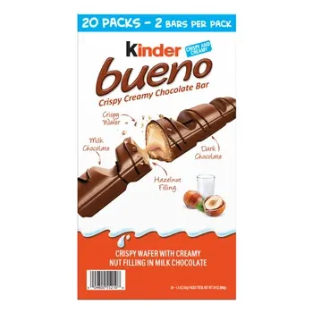Kinder Bueno Chocolate and Hazelnut Chocolate Bars, 2 Bars, 1.5 oz, 20 Pack