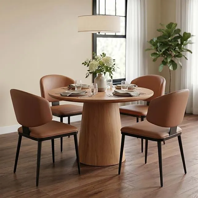 Euklea Dining Chairs Set of 4, Modern Armless Faux Leather Kitchen Chairs with Curved Back, Easy to Assemble & Clean for Dining Rooms, Cafes, R…