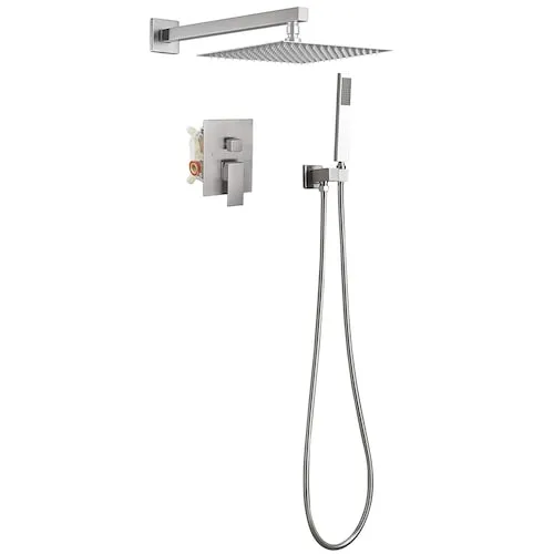 10 inch Square Bathroom Shower Combo Set in Brushed Nickel
