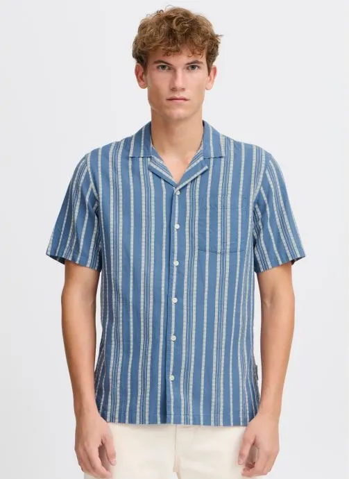 Hemden CFMILTON SS RC dobby striped shirt heren blauw