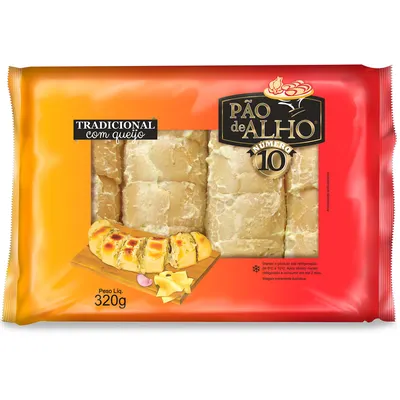 pão de alho tradicional com queijo número 10 bandeja 320g