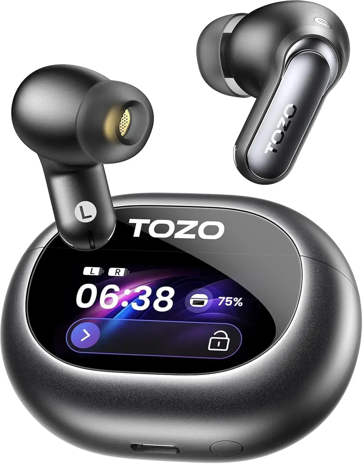 TOZO NC20 Pro Active Noise Cancelling Wireless Earbuds, Smart LCD Screen | LDAC Hi-Res Audio, Stereo Bass, 6 Mics AI Call Ear Buds, 80H Playtime, IPX8 Waterproof, 32 EQ via App, Wireless Charging