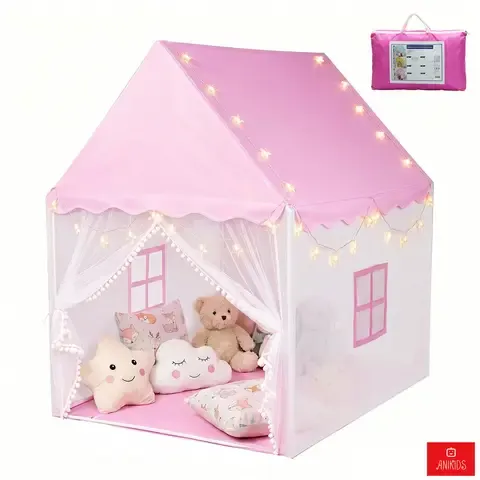 Carpa De Juego Infantil Plegable Con Luz Para Niños Niñas 130x120x100cm Color Rosado