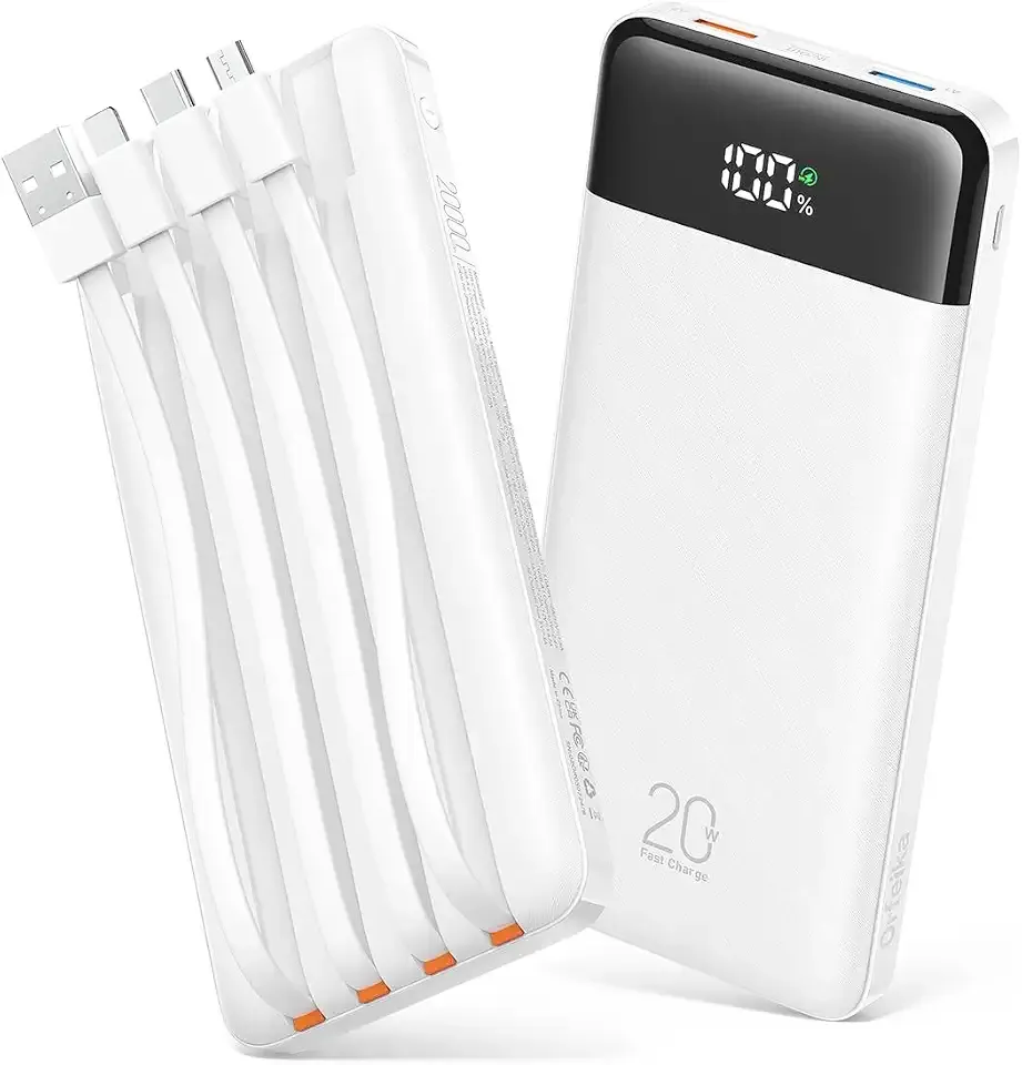 Orfeika 20000mAh Power Bank, Portable Charger with 4 Built-in Cables