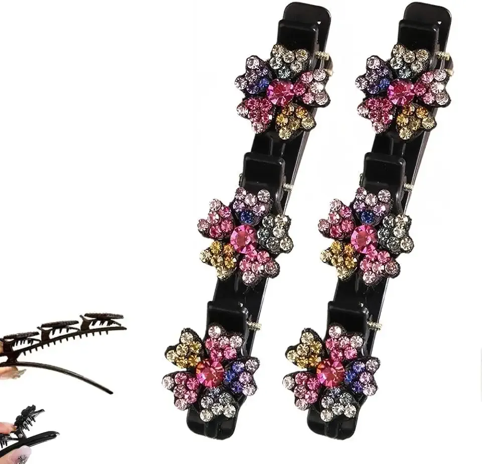 Women's Braided Hair Clips, 2025 New Sparkling Crystal Stone Hair Clips, Short Duckbill Clips, Braided for Ladies and Girls Crystal Stone (A)