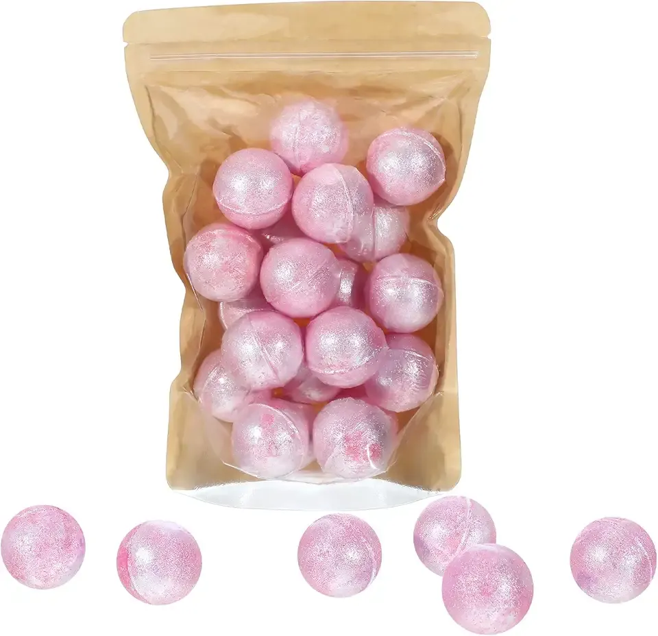 Demissle 20 Pcs 0.53 oz Bath Bombs Bath Fizzies Mini Bath Balls for Women Relaxing Refreshing Bath Bombs Gift Set with Glitter for Bubble Spa(Pink)