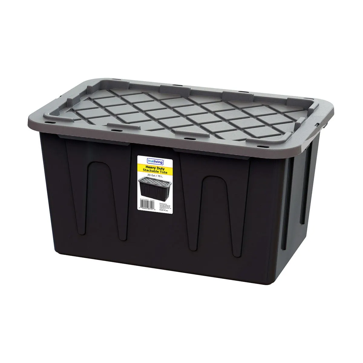 True-Living-Heavy-Duty-Stackable-Storage-Tote-with-Lid,-Black-&-Gray,-20-Gal