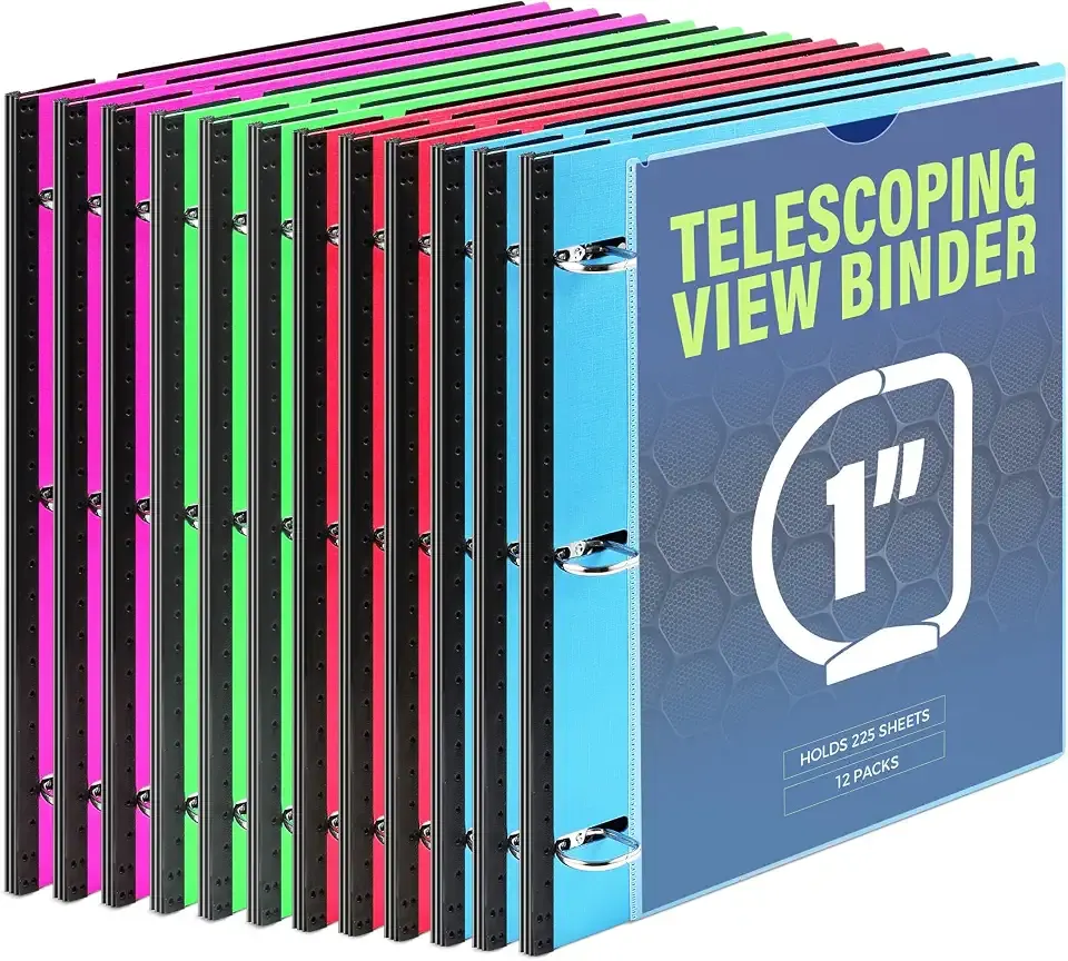 WOT I Telescoping 3 Ring Binder 1 Inch 12-Pack, Expandable Flexible Binder - Patented Design for Easy Portability, Holds 8.5"x11" Paper, 4 Bright Colors for School, Office&Home Organization