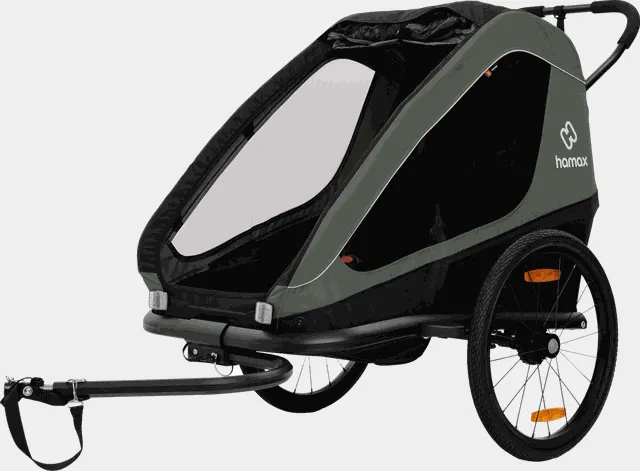 Traveller, sykkelvogn med trillevognhjul, 2 barn - Grønn