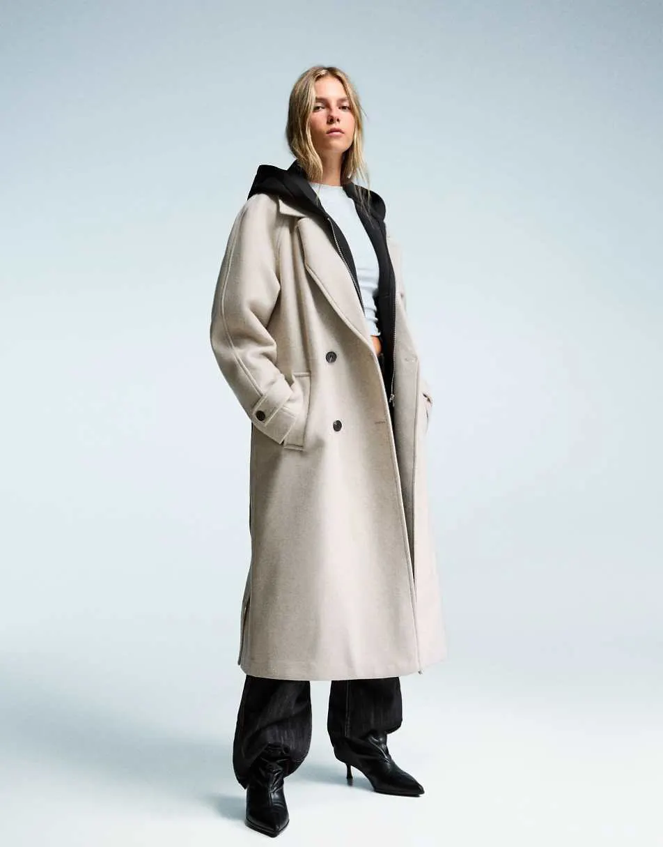Bershka Soft trench coat with belt in stone