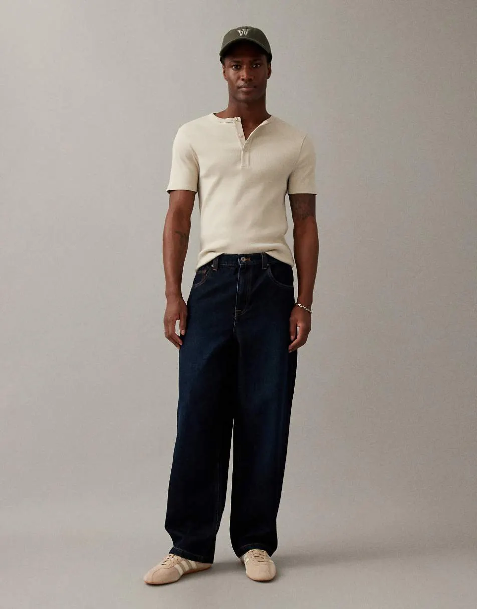 ASOS DESIGN loose straight jeans in dark wash blue