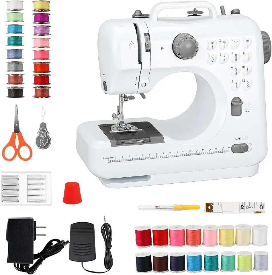 Mini Sewing Machine for Beginners, Portable with Dual Speed, 12 Stitches, Foot Pedal and Accessories Kit for Home Quick Repairs DIY Crafts & Gift, Gray