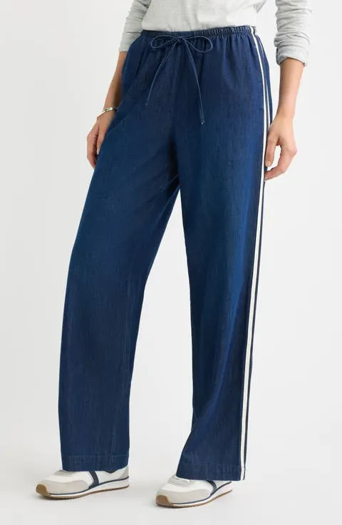 Drawstring Wide Leg Chambray Pants