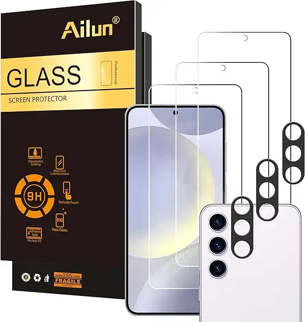Ailun Screen Protector for Galaxy S24+ / S24 Plus [6.7 Inch] 3Pack + 3Pack Camera Lens Tempered Glass Fingerprint Unlock 0.25mm Anti-Scratch Case Friendly Clear - HD