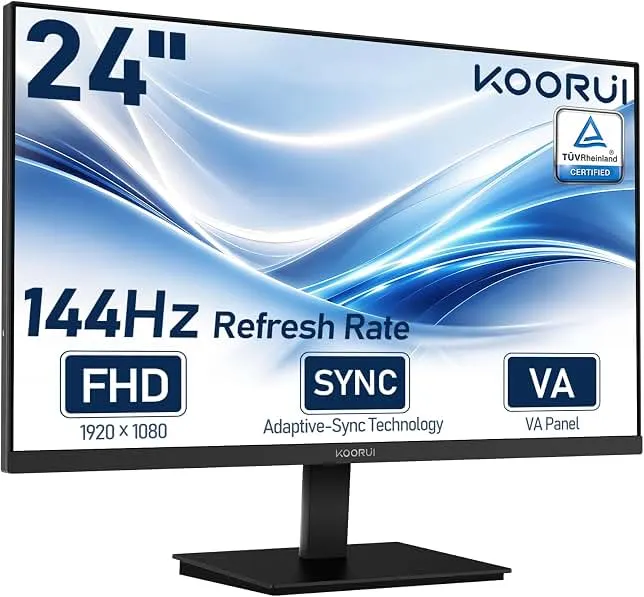 KOORUI 24 inch Computer Monitor, 144Hz FHD VA for Study, Work & Play | Adaptive Sync, 4000:1 Contrast Ratio, 125% sRGB, TÜV Eye Care,…