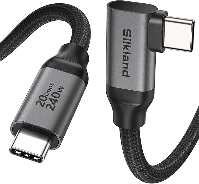 Silkland USB C Monitor Cable Right Angle 5FT, 8K@30Hz 5K/4K@60Hz Display | 20Gbps Data Transfer, 240W Charging, 90 Degree USB C 3.2 Ge…