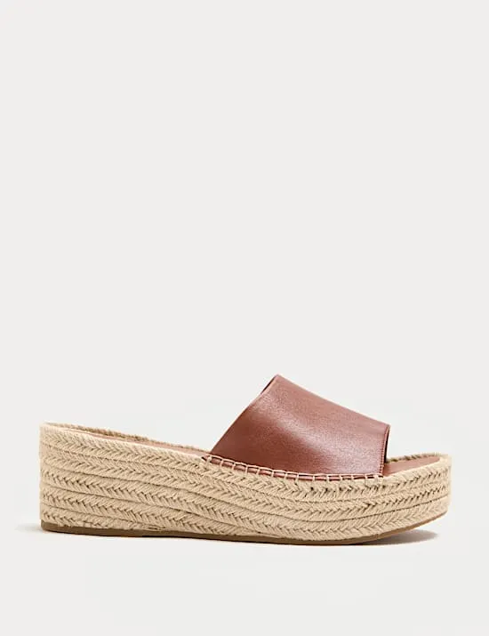 Leather Flatform Espadrille Mules