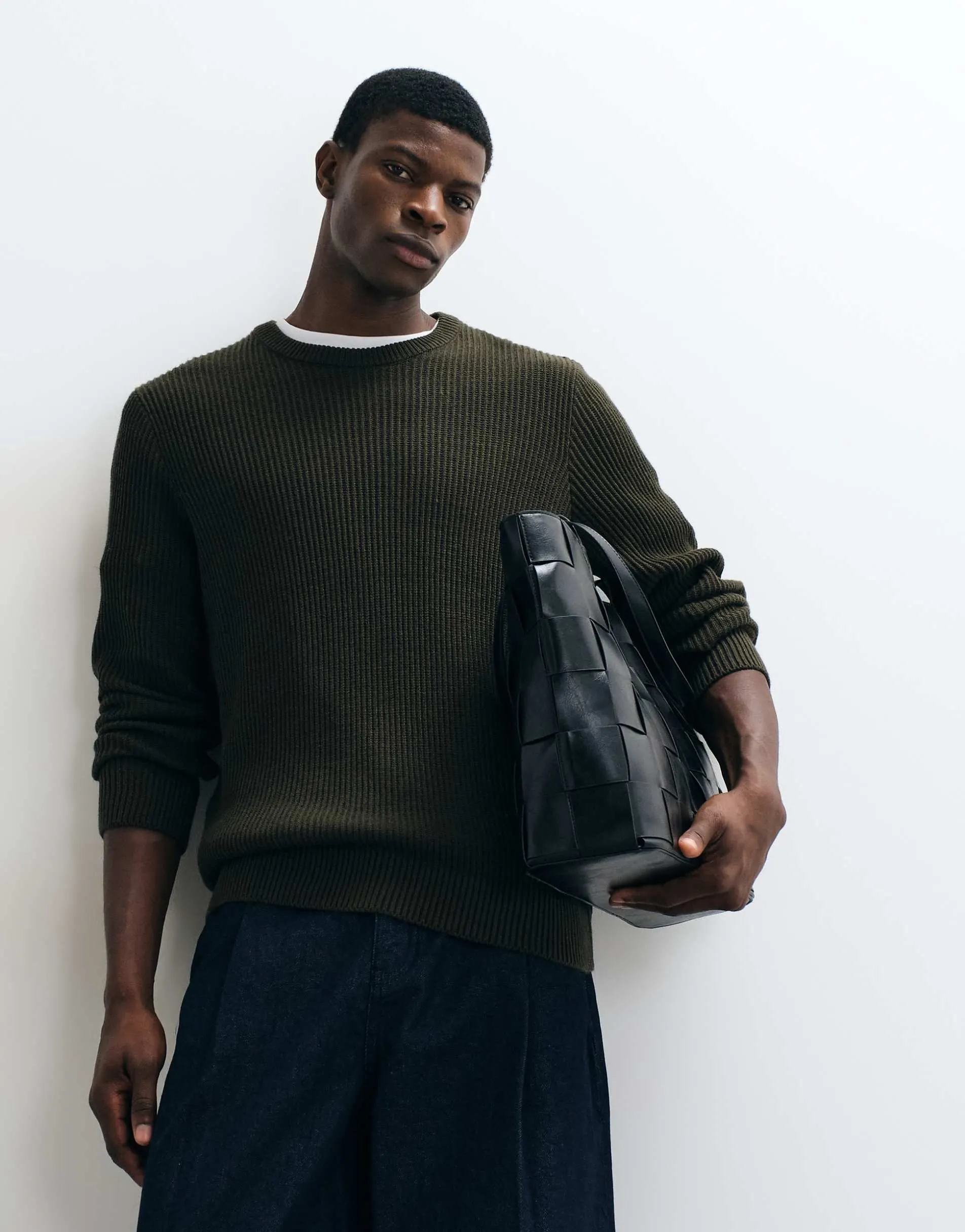 Jack & Jones fine rib jumper in olive green